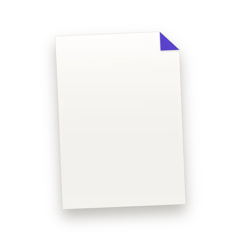 A blank sheet of paper with one violet folded corner.