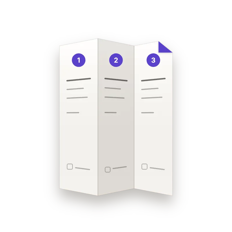 The sheet folded in three, one numbered step on each panel.